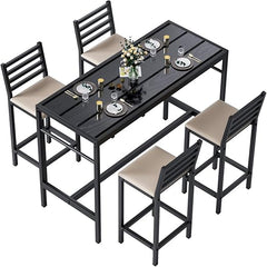 5-Piece Outdoor Patio Bar Set with Counter Height Table & Cushioned Stools