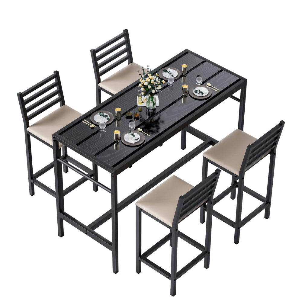 5-Piece Outdoor Patio Bar Set with Counter Height Table & Cushioned Stools