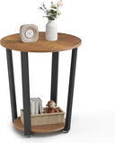 Round Side End Table 2-Tier with Storage Shelf