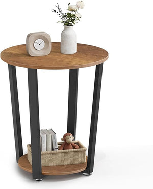 Round Side End Table 2-Tier with Storage Shelf