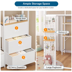 Twin Loft Bed with Desk, Storage & LED Lights