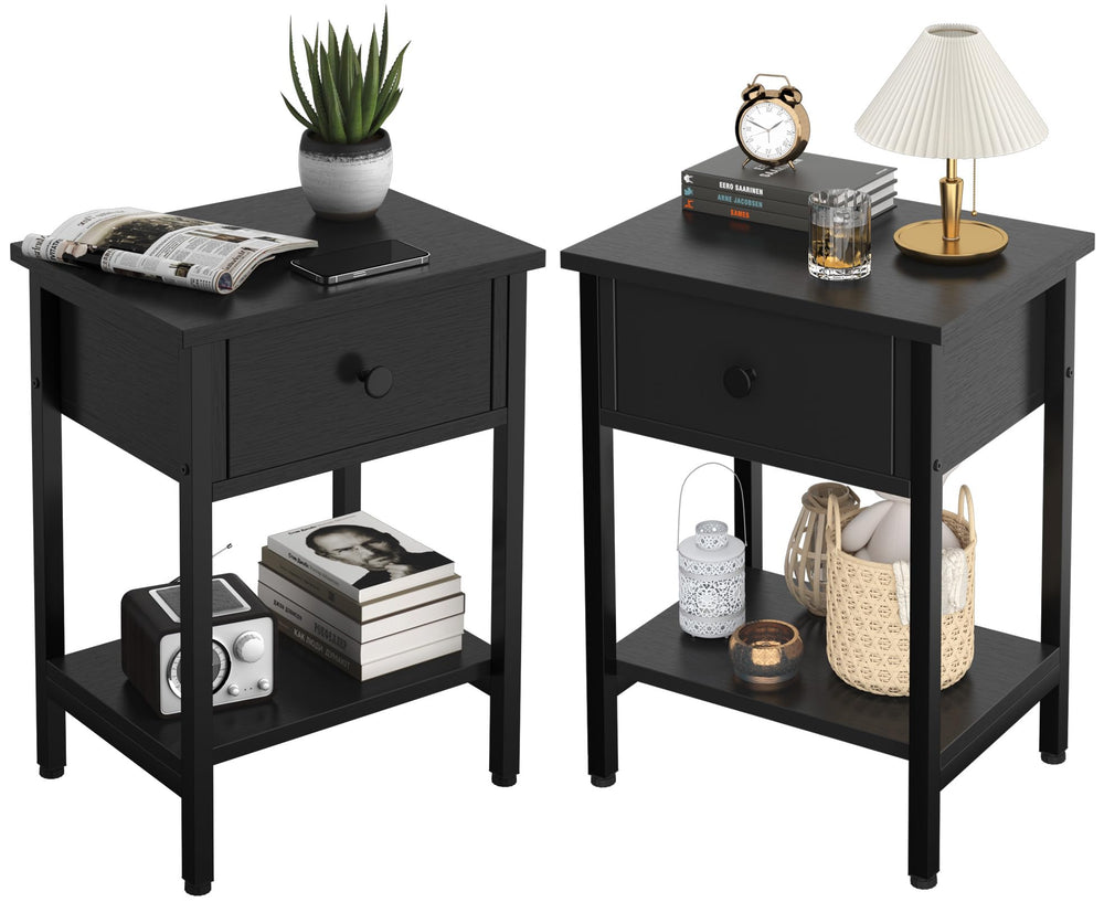 Nightstand Set of 2 with Drawers & Storage Shelf