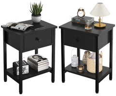Nightstand Set of 2 with Drawers & Storage Shelf