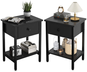 Nightstand Set of 2 with Drawers & Storage Shelf