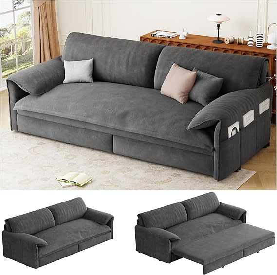 Queen Sleeper Sofa Bed – 3-in-1 Convertible Velvet Pull-Out Couch