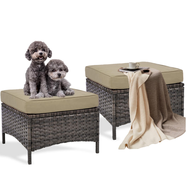 Set of 2 Outdoor Patio Ottomans with Cushions