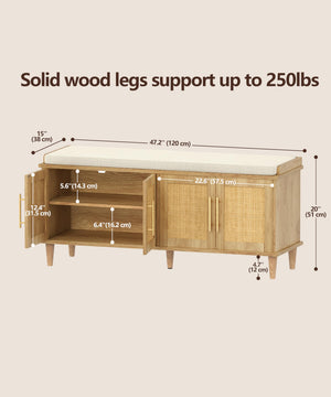 Rattan Shoe Storage Bench with Cushion