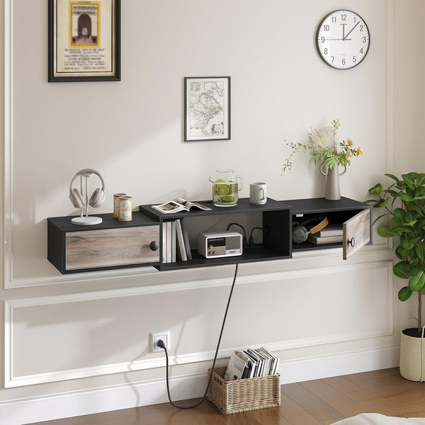 55" Floating TV Stand with Power Outlets & Doors