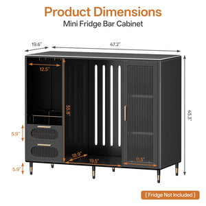 Steel Bar Cabinet with Fridge Space & Wine Glass Rack