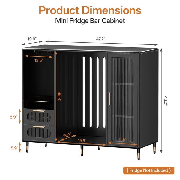 Steel Bar Cabinet with Fridge Space & Wine Glass Rack