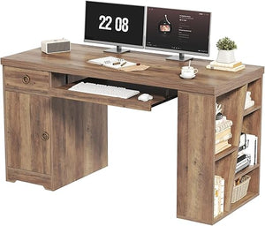 55" L-Shaped Corner Office Desk with Drawers, Cabinet, Shelves & Keyboard Tray