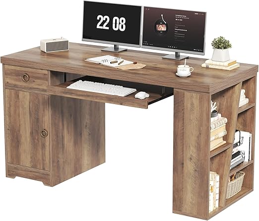 55" L-Shaped Corner Office Desk with Drawers, Cabinet, Shelves & Keyboard Tray