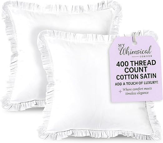 White Cotton Ruffle Throw Pillow Covers – Pack of 2