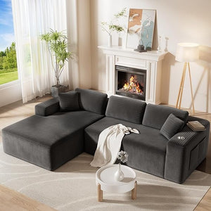 L-Shaped Sectional Sofa with Deep Seat & Storage Pockets