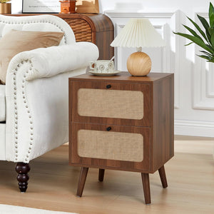 Mid-Century Nightstand Set of 2 with Drawers – Walnut