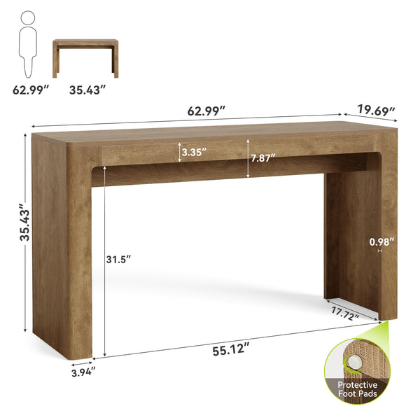 63" Rectangular Bar Table, Counter Height Pub Dining Table