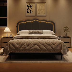 Upholstered Wavy Headboard Full/Queen with USB, RGB LED & Adjustable Height