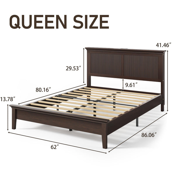 Queen Bed Frame with Tall Headboard, Charging Station & RGB LED