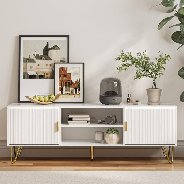TV Stand for 55-65 Inch TV with Storage Cabinets and Gold Accents
