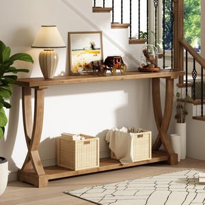 Solid Wood Farmhouse Console Table 63 Inch