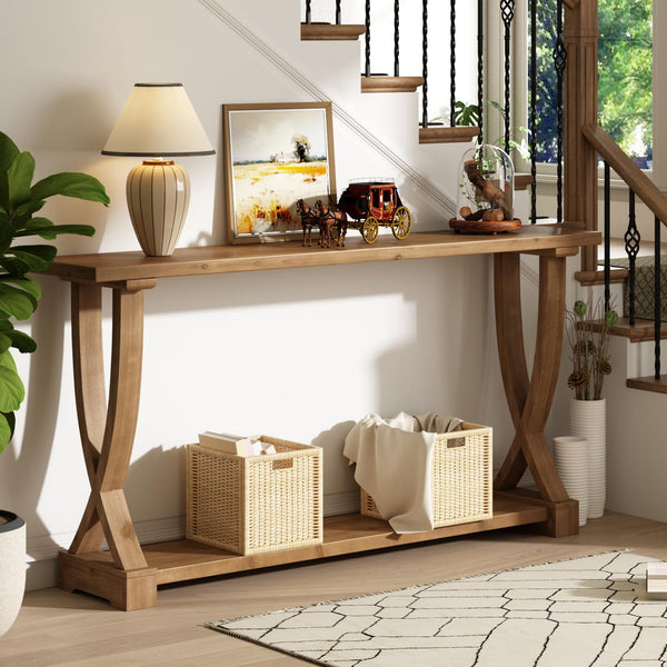 Solid Wood Farmhouse Console Table 63 Inch