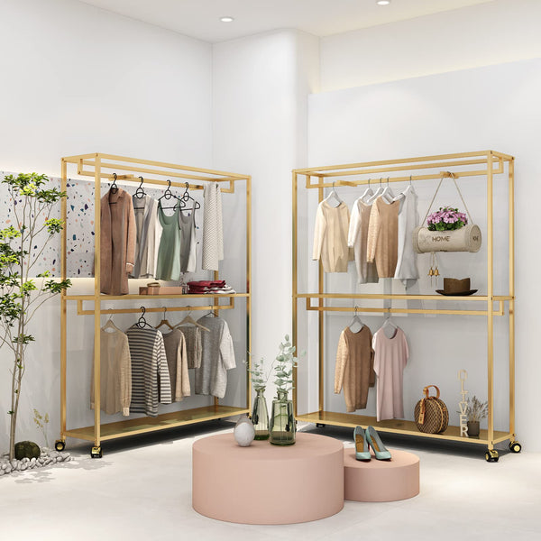 Gold Clothing Rack with Shelves