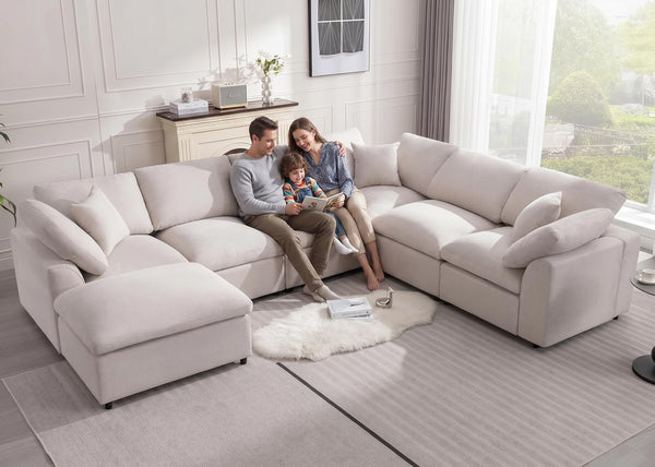Modular Sectional Sofa 7-Seater L-Shaped with Ottoman
