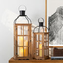 Farmhouse Wooden Candle Lanterns Set of 2 – Indoor & Outdoor Decorative Floor Lanterns