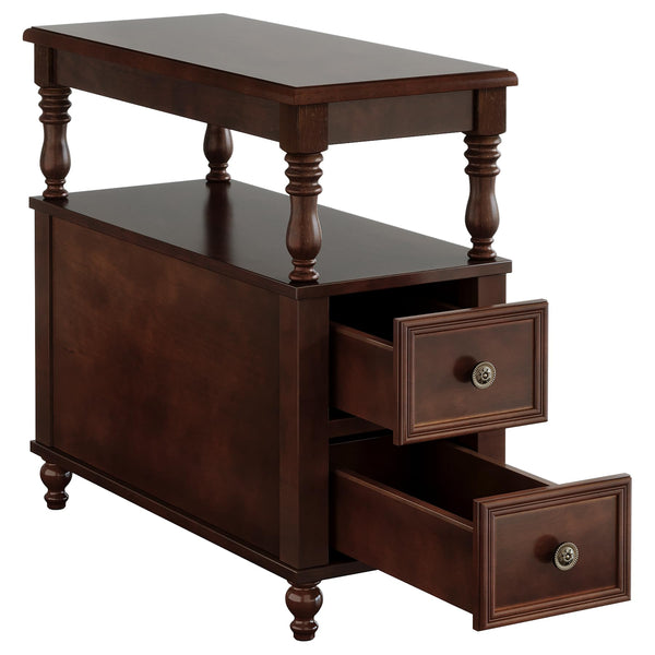Wood End Table with 2 Drawers and Storage Shelf