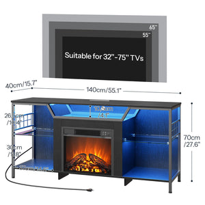 55" Fireplace TV Stand with LED Lights & Charging Station for TVs up to 65"