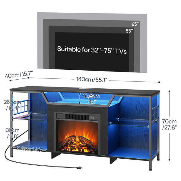 55" Fireplace TV Stand with LED Lights & Charging Station for TVs up to 65"