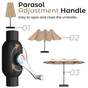 15ft x 9ft Double-Sided Rectangular Patio Umbrella with Crank & Base