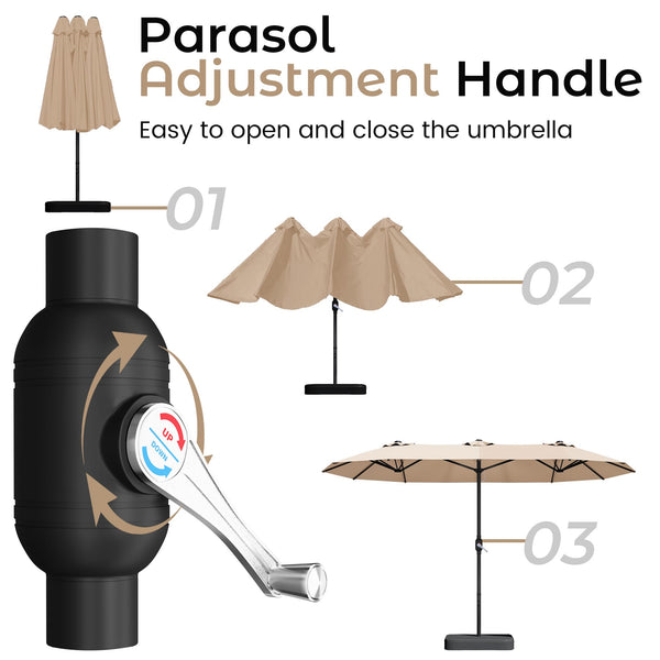 15ft x 9ft Double-Sided Rectangular Patio Umbrella with Crank & Base