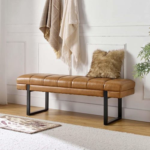 Upholstered Entryway Bench with Tufted Seat & Metal Legs