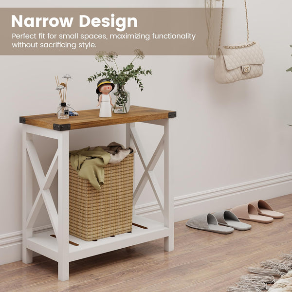 Farmhouse End Tables Set of 2 with Charging Station & Storage Shelf