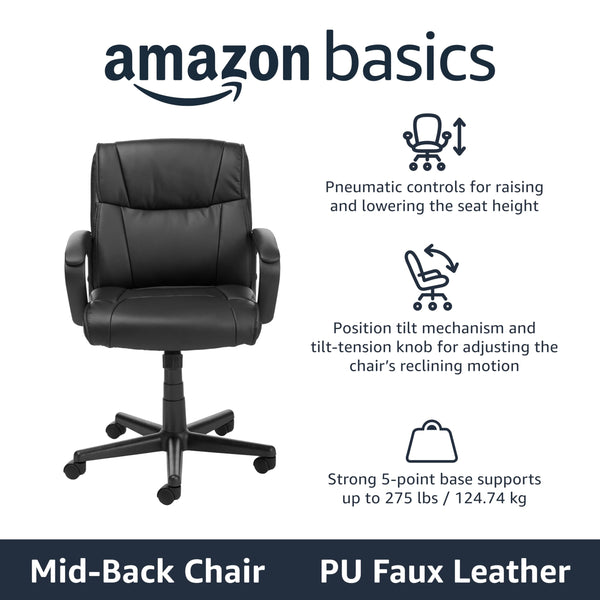 Mid-Back Adjustable Office Chair with Padded Armrests
