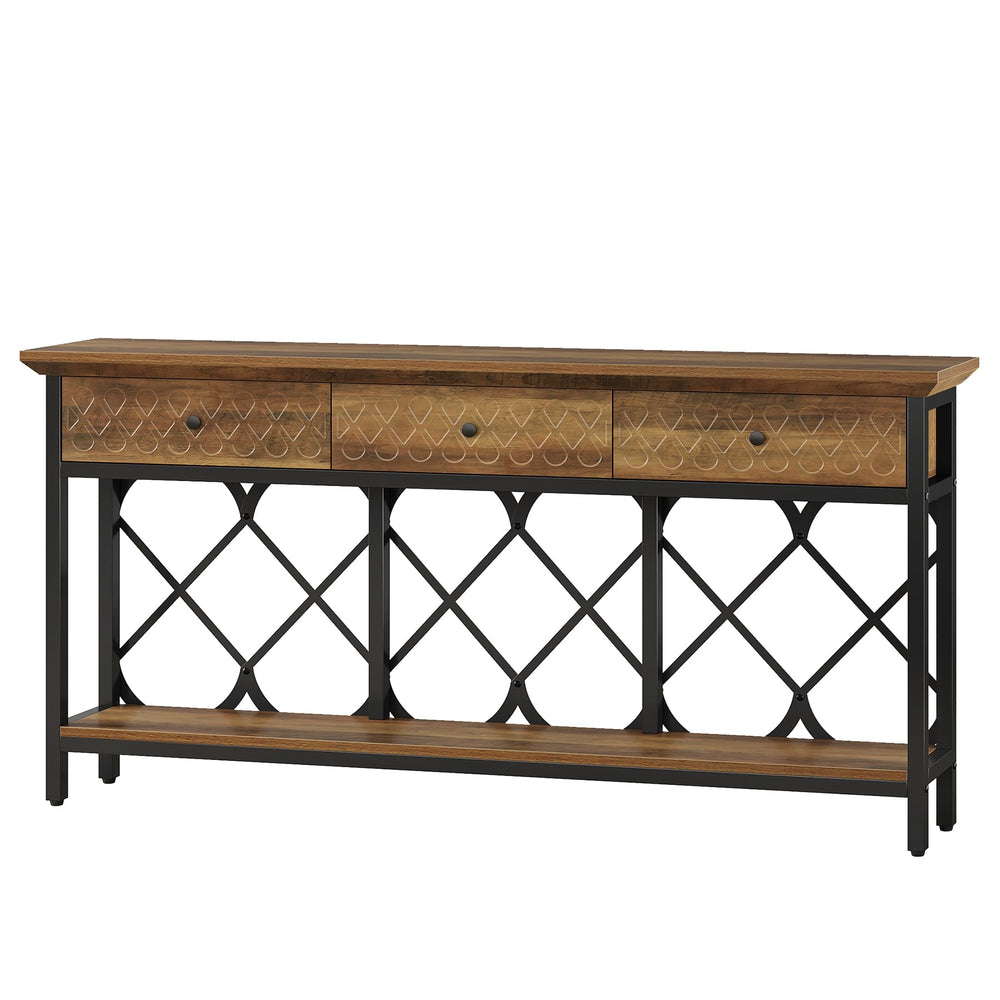 70.86" Industrial Console Table with 3 Drawers & Open Shelf