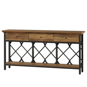 70.86" Industrial Console Table with 3 Drawers & Open Shelf