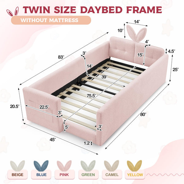 Kids Upholstered Twin Daybed Frame with Bunny Ear Headboard