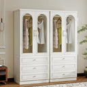 4-Door Solid Wood Armoire Wardrobe with Drawers & Hanging Rods