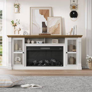 70" Farmhouse TV Stand with 36" Electric Fireplace & LED Lights