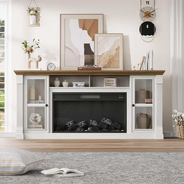 70" Farmhouse TV Stand with 36" Electric Fireplace & LED Lights