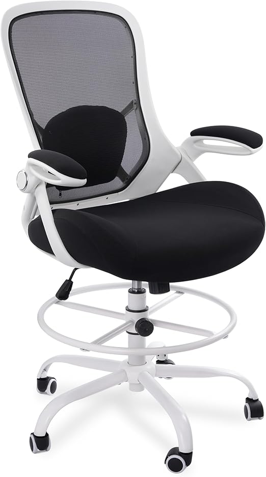Tall Drafting Chair with Flip-Up Armrests & Adjustable Footrest