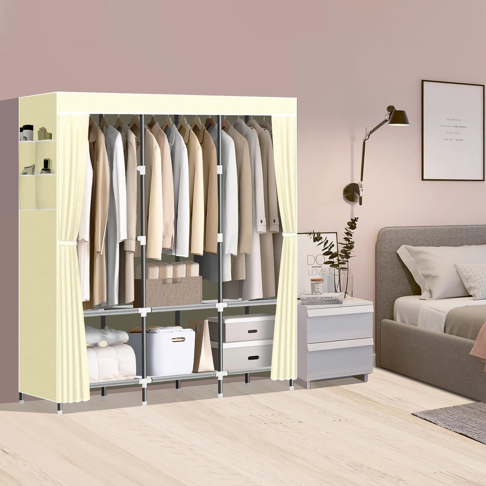Portable Wardrobe Closet with 3 Hanging Rods & 6 Shelves