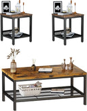AWQM Coffee Table Set of 3, Industrial Coffee Table with 2 Square End Side Tables, Modern Living Room Table Set with Metal Frame for Apartment Home Office, Grey