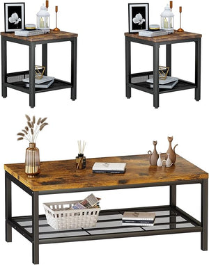 Industrial Coffee Table Set of 3 with 2 End Side Tables