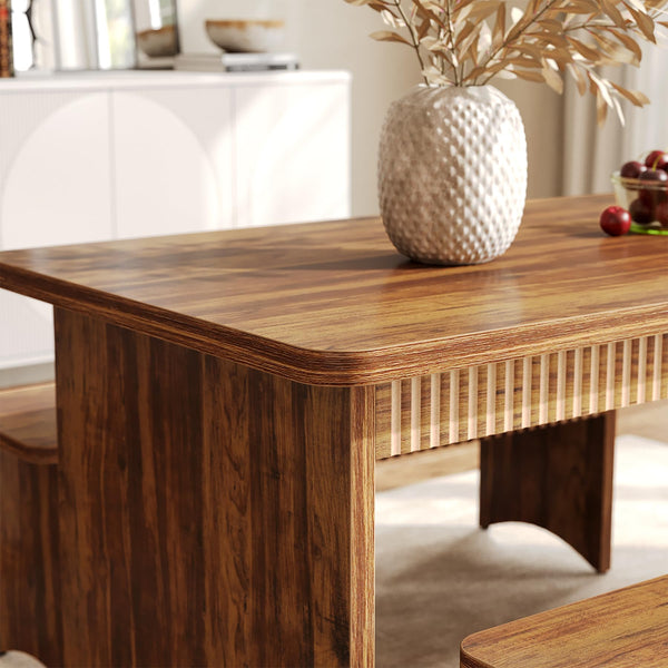 Farmhouse Dining Table Set with 2 Benches – Seats 4 to 6