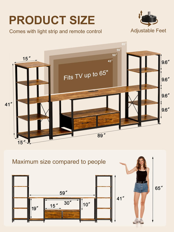 TV Stand with LED Lights & Power Outlets for 65-Inch TVs