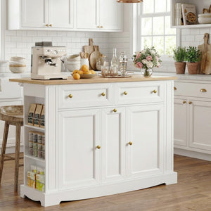 Kitchen Island with Storage & Drop Leaf Countertop