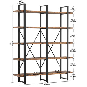 Industrial Double Wide 5-Tier Bookshelf – Wood & Metal